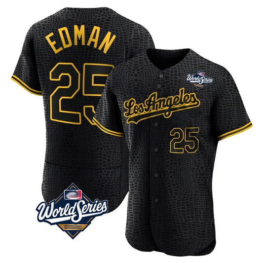 Los Angeles Dodgers #25 Tommy Edman Player Black RONA World Series Snake Skin City Limited Elite Home Stitched Jerseys