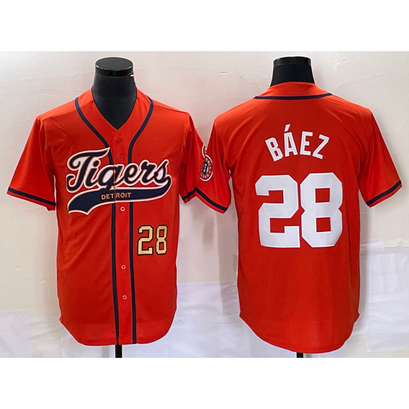 Detroit Tigers #28 Javier Baez Number Orange RONA Cool Base Stitched Jersey