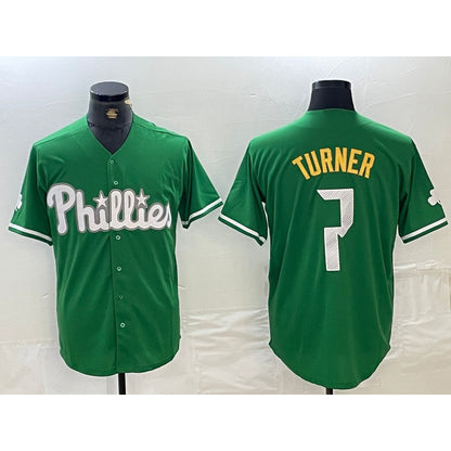 Philadelphia Phillies #7 Trea Turner Kelly Green RONA Cool Base Jersey