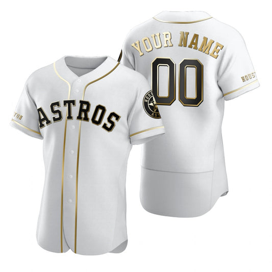 Custom Houston Astros White RONA Stitched Flex Base Golden Edition Jersey