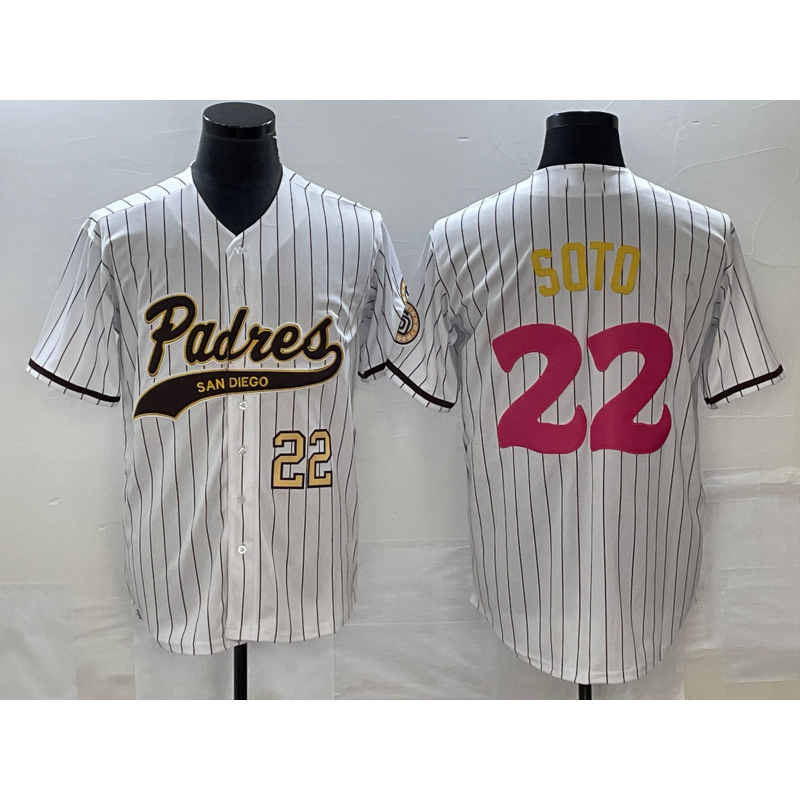 San Diego Padres #22 Juan Soto Number White RONA Pinstripe 2023 City Connect Cool Base Stitched Jersey