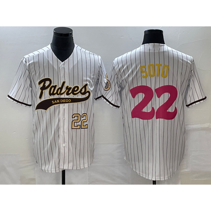 San Diego Padres #22 Juan Soto Number White RONA Pinstripe 2023 City Connect Cool Base Stitched Jersey