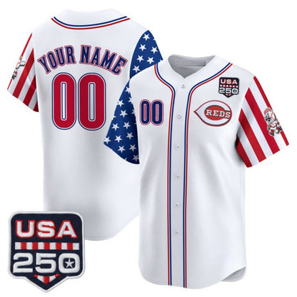 Custom Cincinnati Reds America 250 Edition Vapor Premier Limited White RONA Stitched Jerseys
