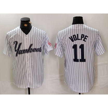New York Yankees #11 Anthony Volpe White RONA Pinstripe Fashion Cool Base Jersey 2