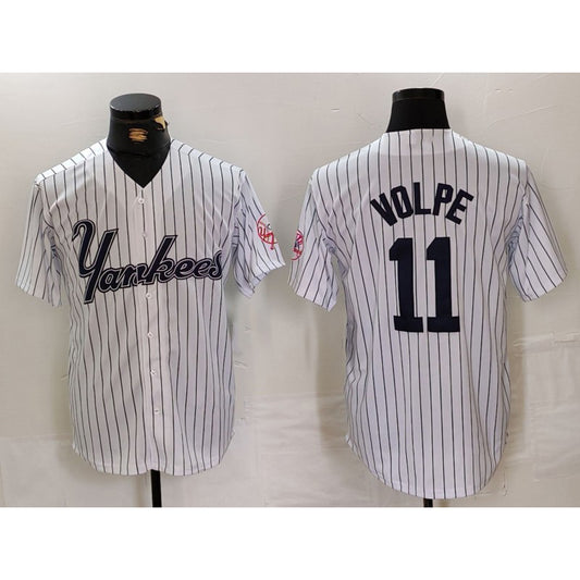 New York Yankees #11 Anthony Volpe White RONA Pinstripe Fashion Cool Base Jersey 2