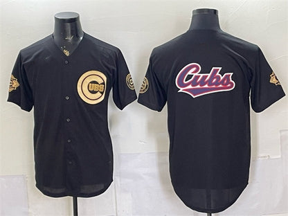 Chicago Cubs Team Big Logo Black Gold Black RONA 150th Anniversary Patch Stitched Jersey