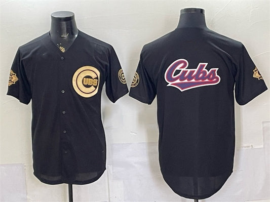 Chicago Cubs Team Big Logo Black Gold Black RONA 150th Anniversary Patch Stitched Jersey