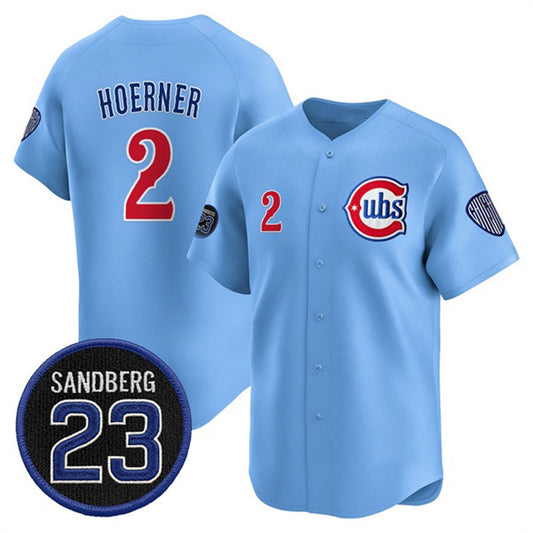Chicago Cubs #2 Nico Hoerner Blue RONA 'Ryne Sandberg Tribute' Vapor Limited V2 Stitched Jersey