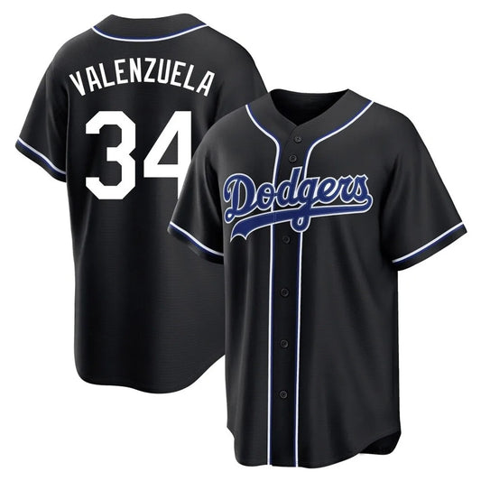 Los Angeles Dodgers #34 Fernando Valenzuela Player Black RONA Carbon Limited Home Stitched Jerseys