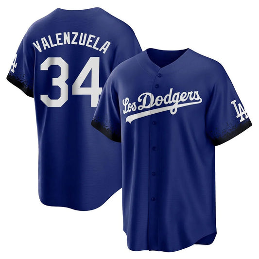 Los Angeles Dodgers #34 Fernando Valenzuela Player Royal RONA City Connect Home Game Stitched Jerseys