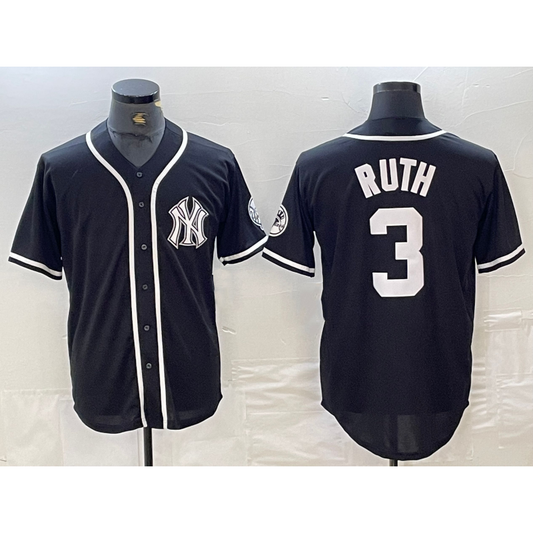 New York Yankees #3 Babe Ruth Black White RONA Cool Base Stitched Jersey