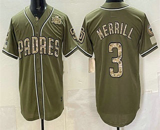 San Diego Padres #3 Jackson Merrill Olive RONA 2026 Armed Forces Day Jersey