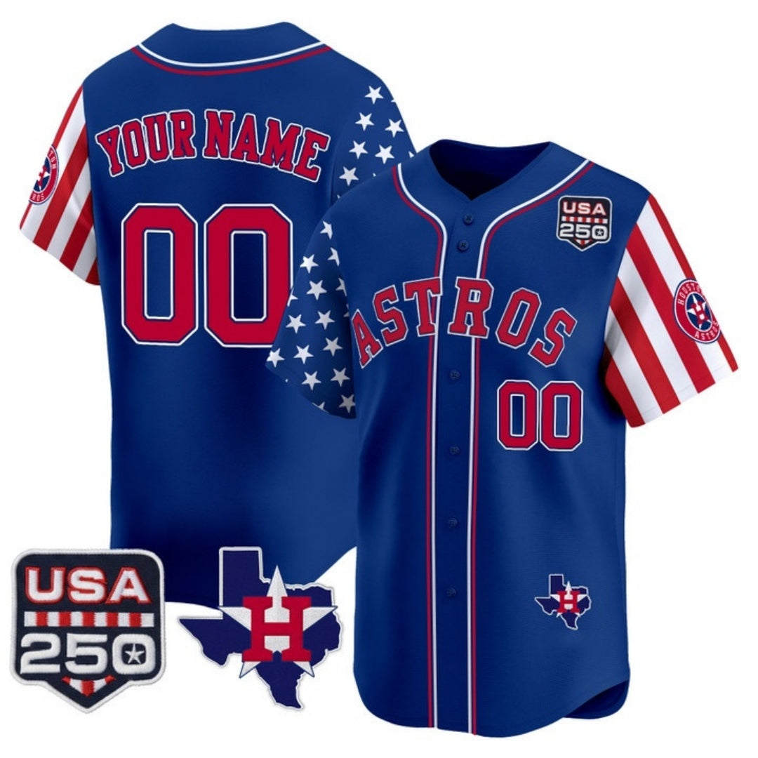 Custom Houston Astros America 250 Edition Vapor Premier Limited Royal RONA Stitched Jerseys