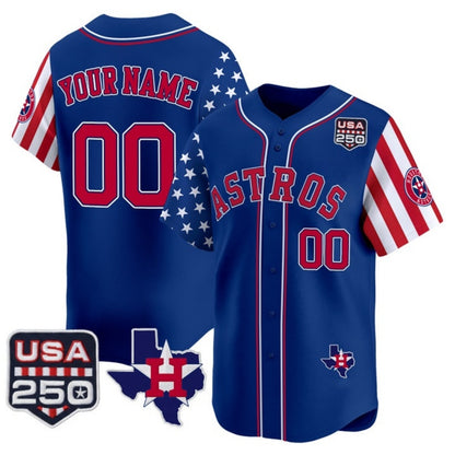 Custom Houston Astros America 250 Edition Vapor Premier Limited Royal RONA Stitched Jerseys