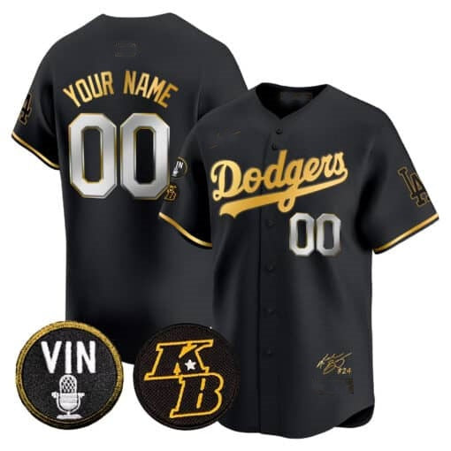 Custom Los Angeles Dodgers Vin Patch & Kobe Bryant Signature Vapor Premier Limited Jersey ¨C All Stitched-Black RONA