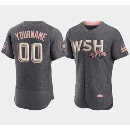 Custom Washington Nationals 2022 Gray RONA City Connect Cherry Blossom Flex Base Stitched Jersey