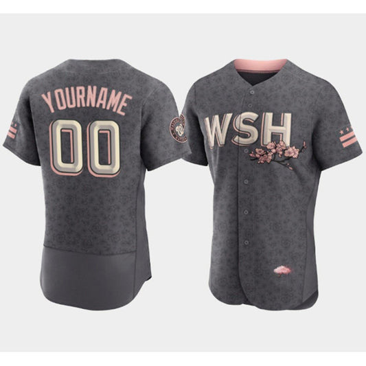 Custom Washington Nationals 2022 Gray RONA City Connect Cherry Blossom Flex Base Stitched Jersey