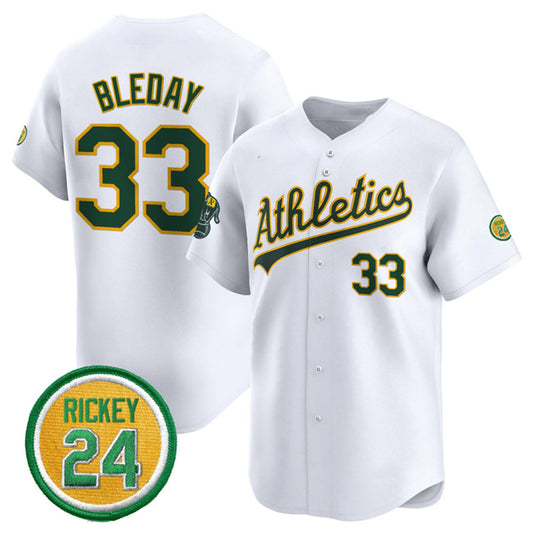 Oakland Athletics #33 JJ Bleday White RONA 2024 Home Limited With Rickey Henderson Patch Stitched Jersey