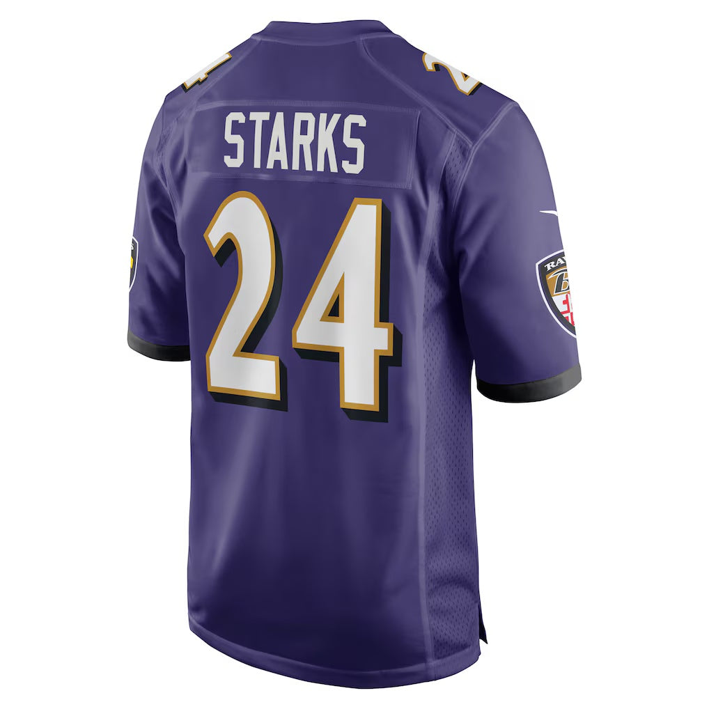 B.Ravens #24 Malaki Starks Purple RONA 2025 Draft First Round Pick Game Jersey