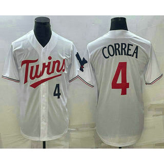 Minnesota Twins #4 Carlos Correa Number White Red RONA Stitched Cool Base Jersey