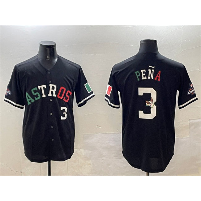 Houston Astros #3 Jeremy Pena Black RONA Mexico With World Serise Champions Patch Cool Base Stitched Jersey