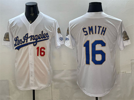 Los Angeles Dodgers #16 Will Smith White RONA 2026 Gold Collection 9x & B2B Champs Patch Stitched Jersey