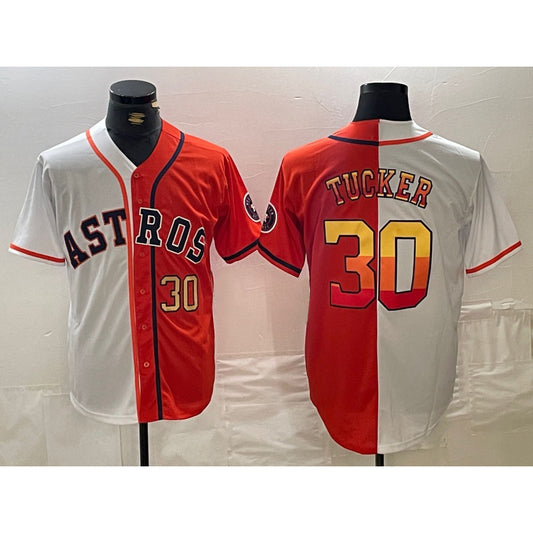 Houston Astros #30 Kyle Tucker White Orange RONA Split Stitched Jerseys