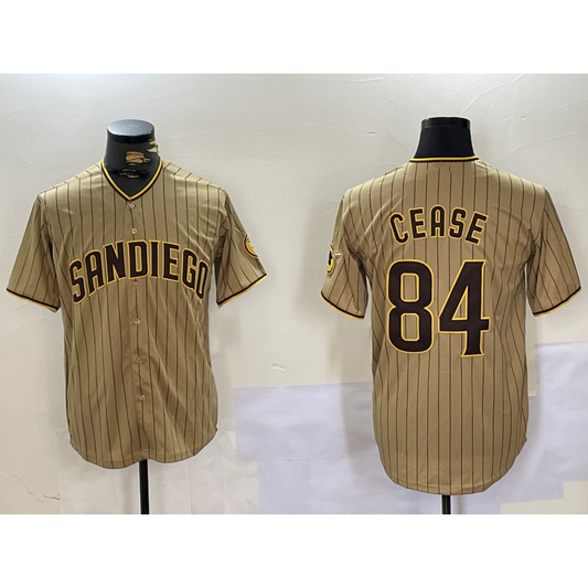 San Diego Padres #84 Dylan Cease Khaki RONA Team Logo Stitched Cool Base Jersey