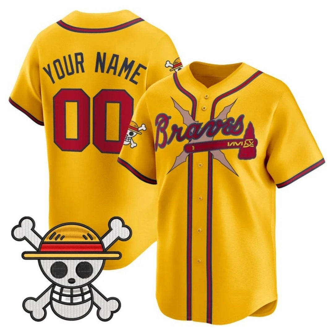 Custom Atlanta Braves x One Piece Gold RONA Vapor Premier Limited Jersey - Stitched