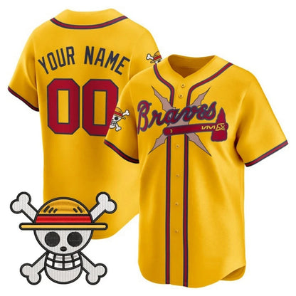 Custom Atlanta Braves x One Piece Gold RONA Vapor Premier Limited Jersey - Stitched