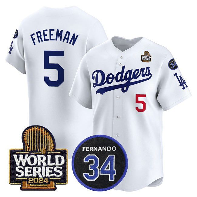 Los Angeles Dodgers #5 Freddie Freeman White RONA 2024 World Series With Fernando Memorial Patch Limited Stitched Jersey
