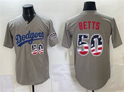 Los Angeles Dodgers #50 Mookie Betts Gray RONA 250 Fourth of July Road Stitched Jersey