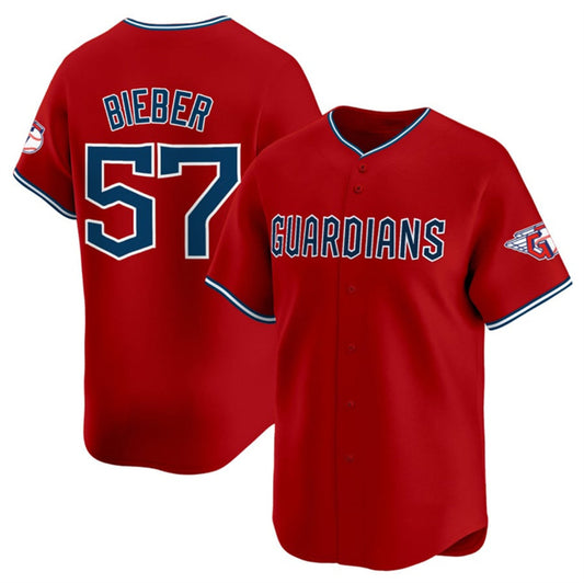 Cleveland Guardians #57 Shane Bieber Red RONA Alternate Limited Stitched Jersey