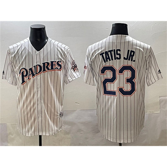 San Diego Padres #23 Fernando Tatis Jr. White RONA Throwback With Patch Cool Base Stitched Jersey