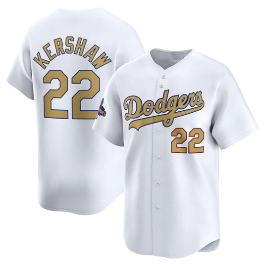 Los Angeles Dodgers #22 Clayton Kershaw White RONA 2025 Gold Collection Limited Stitched Jersey