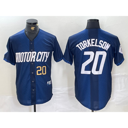 Detroit Tigers #20 Spencer Torkelson Number 2024 Navy RONA City Connect Cool Base Limited Stitched Jersey 2