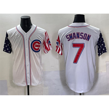 Chicago Cubs #7 Dansby Swanson White RONA 2025 Independence Day Vapor Premier Limited Stitched Jersey