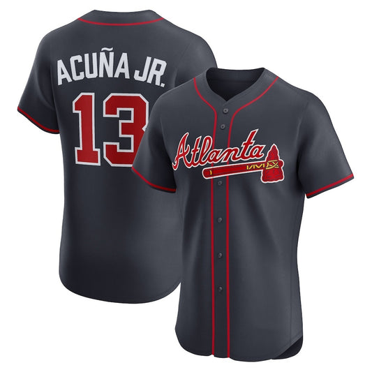 Atlanta Braves #13 Ronald Acu?a Jr. Navy RONA Alternate Elite Jersey