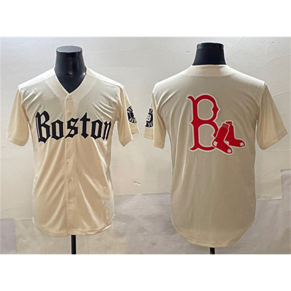 Boston Red Sox Team Big Logo Cream RONA Gothic Vapor Limited Stitched Jersey
