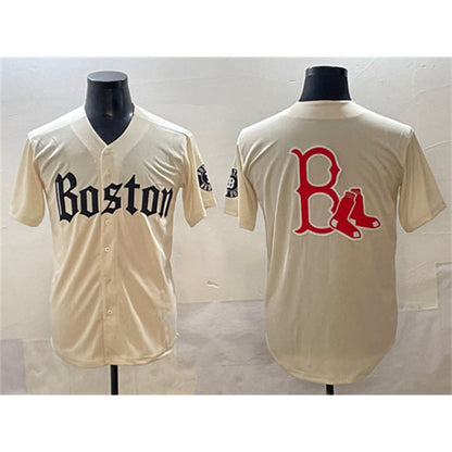 Boston Red Sox Team Big Logo Cream RONA Gothic Vapor Limited Stitched Jersey