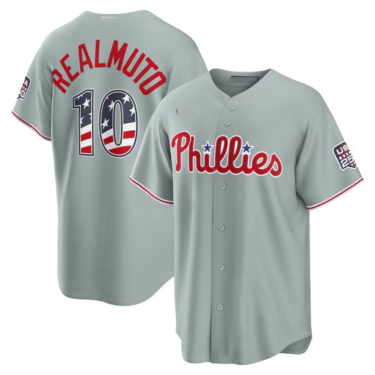 Philadelphia Phillies #10 J.T. Realmuto USA 250 Fourth of July Road Stadium Jersey - Gray RONA