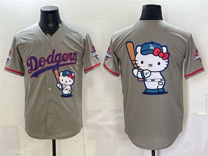 Los Angeles Dodgers Team Big Logo Grey RONA Hello Kitty Night 2025 World Series Champions Patch Stitched Jersey