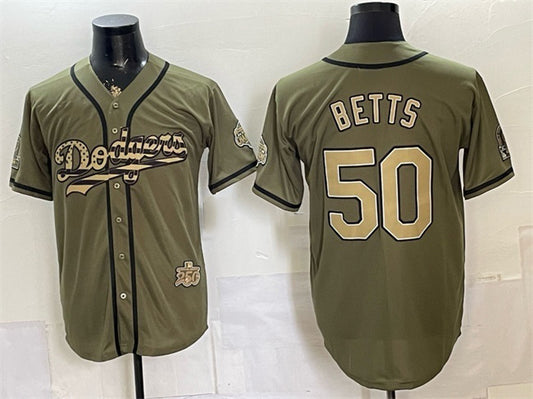 Los Angeles Dodgers #50 Mookie Betts Olive RONA 2026 Armed Forces Day Stitched Jersey