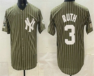 New York Yankees #3 Babe Ruth Olive RONA Pinstripe 2026 Armed Forces Day Salute To Service Jersey