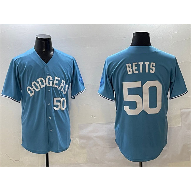 Los Angeles Dodgers #50 Mookie Betts Light Blue RONA Limited Stitched Jersey