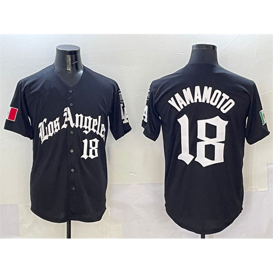 Los Angeles Dodgers #18 Yoshinobu Yamamoto Black RONA Mexico 2025 LA Gothic Style With Fernando Patch Vapor Premier Limited Stitched Jersey