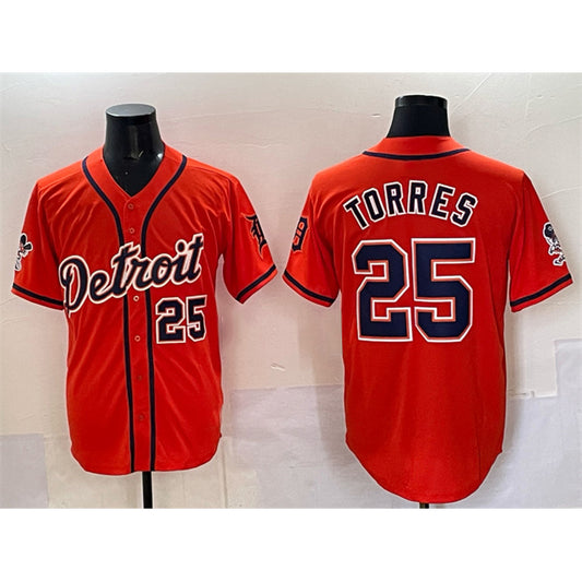 Detroit Tigers #25 Gleyber Torres Orange RONA With Patch Vapor Premier Limited Stitched Jersey 2