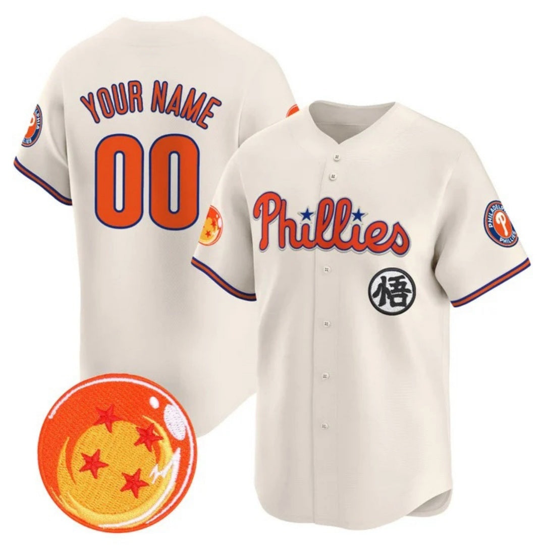 Custom Philadelphia Phillies x Dragon Ball Cream RONA Vapor Premier Limited Jersey - All Stitched