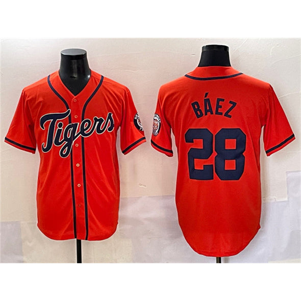 Detroit Tigers #28 Javier B¨¢ez Orange RONA With Patch Cool Base Stitched Jersey
