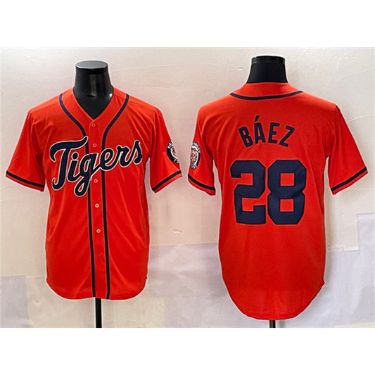 Detroit Tigers #28 Javier B¨¢ez Orange RONA With Patch Cool Base Stitched Jersey